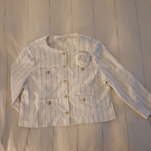 Cato Ivory Black Pinstripe Fabric Flower Career Fully Lined Jacket NWT XL